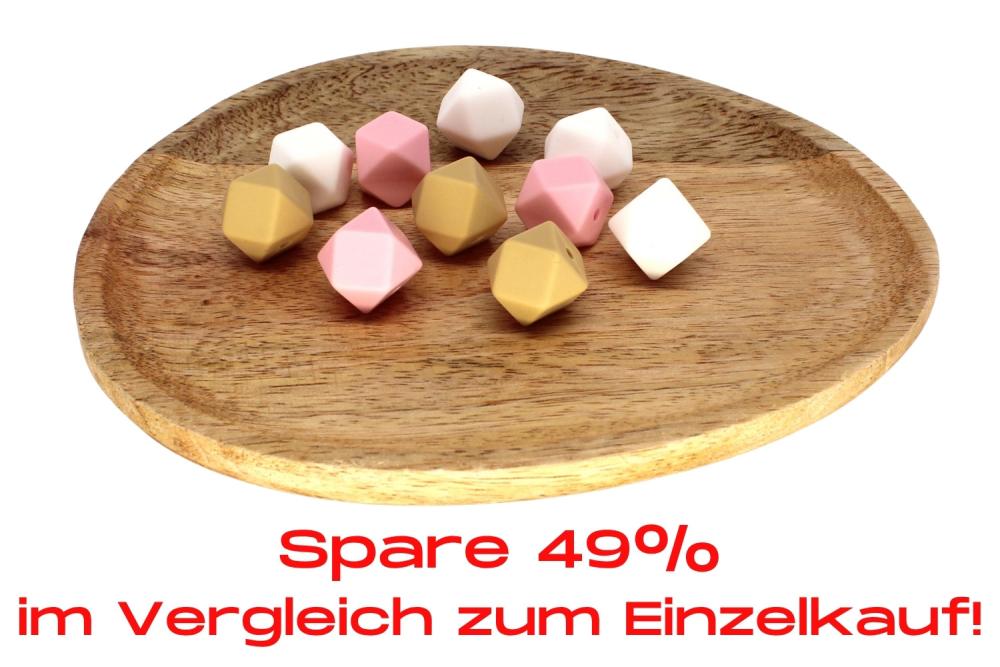 Bundle | Hexagonperle 14mm Altrosa/Hellbraun/Weiß