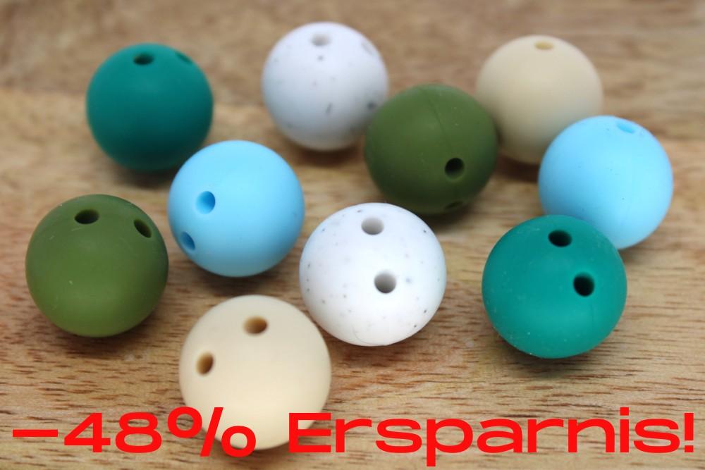 Bundle | Silikon Sicherheitsperle 15mm Petrol/Helllint