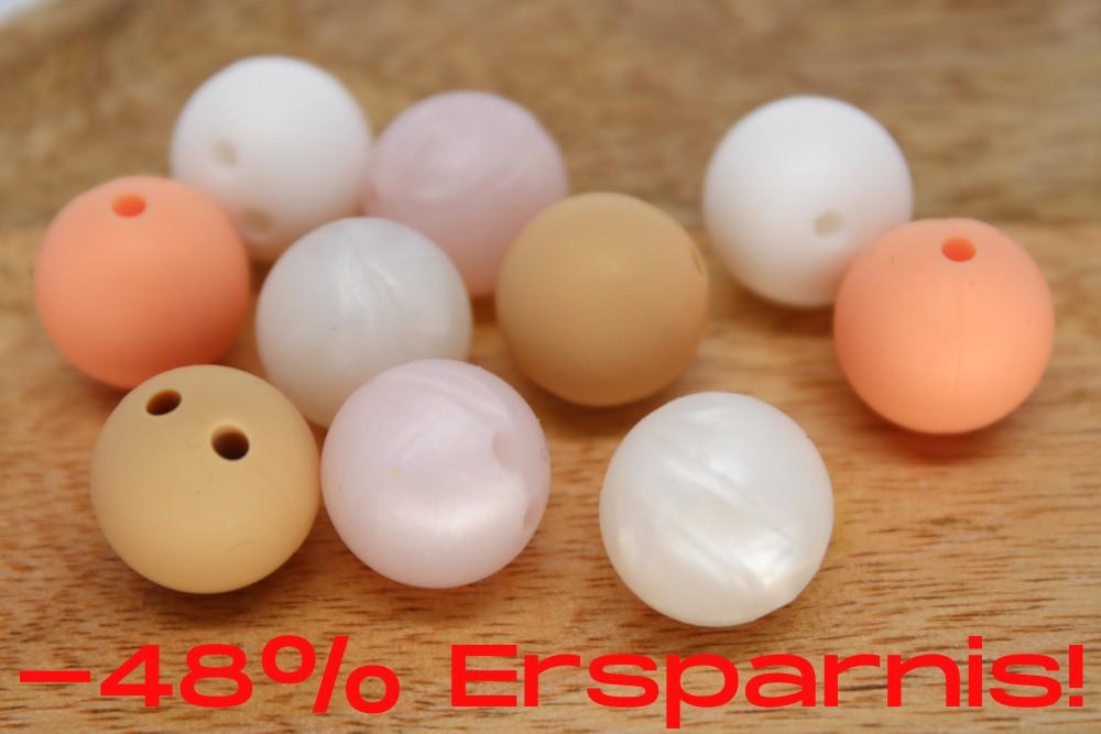 Bundle | Silikon Sicherheitsperle 15mm Weiß/Hellpeachy