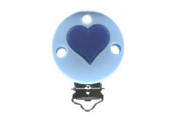 Silikon Rundclip | Herz | Pastell Blau mit Dunkel Blau