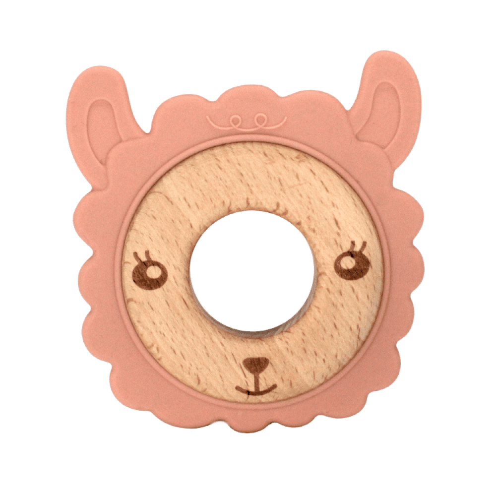 Silikon- und Holzanhänger Lama | Rosa