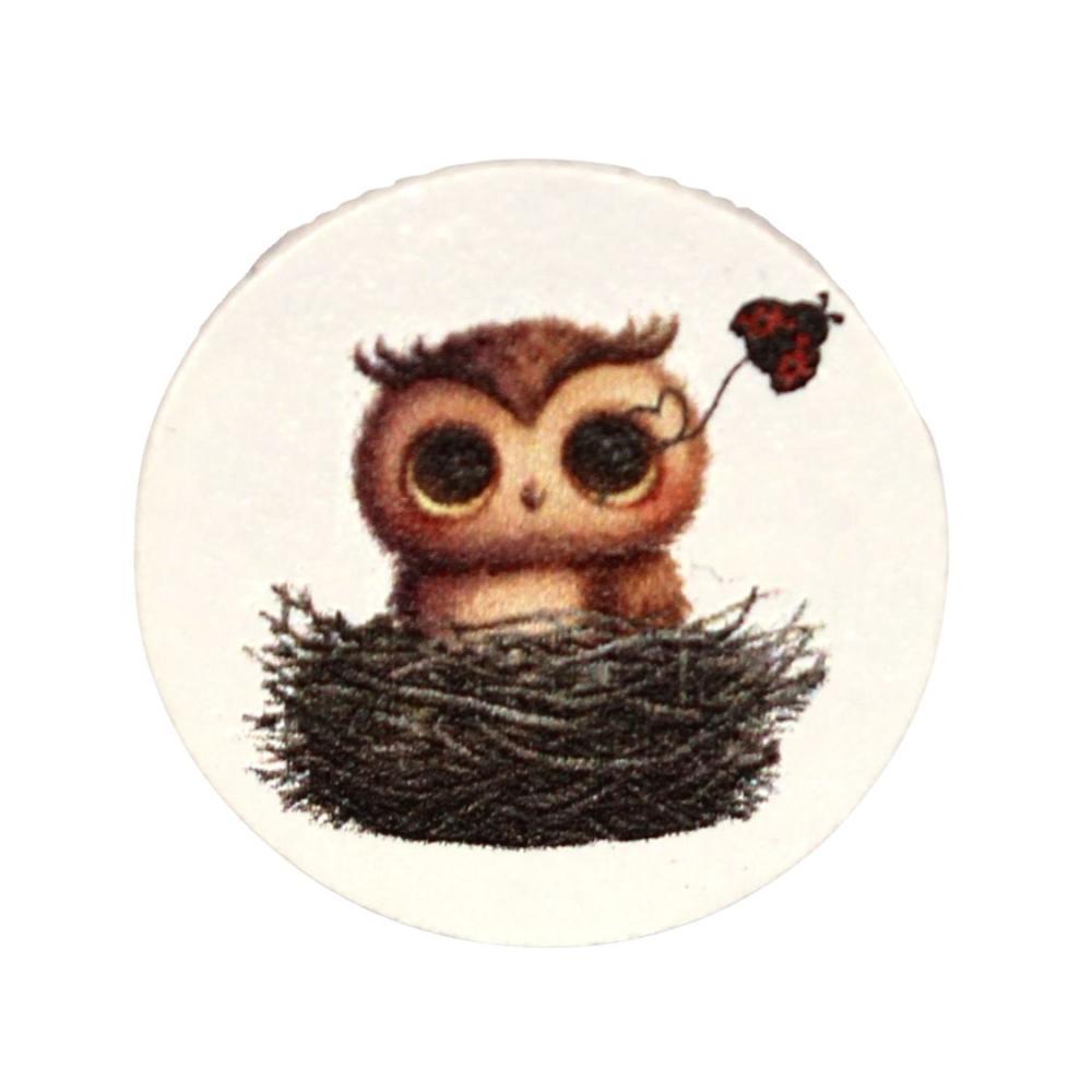 Holz Motivscheibe 20mm | Eule im Nest | Weiß - Kopie