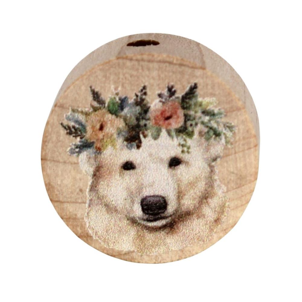 Holz Motivscheibe 20mm | Eisbär mit Blumenkranz | Natur