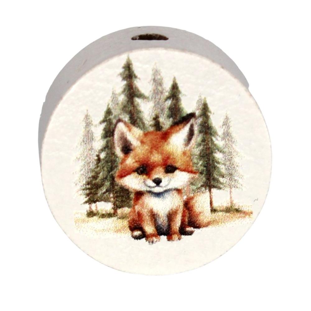 Holz Motivscheibe 20mm | Fuchs im Wald | Weiß