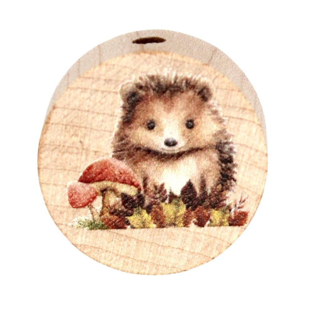 Holz Motivscheibe 20mm | Igel mit Pilz | Natur
