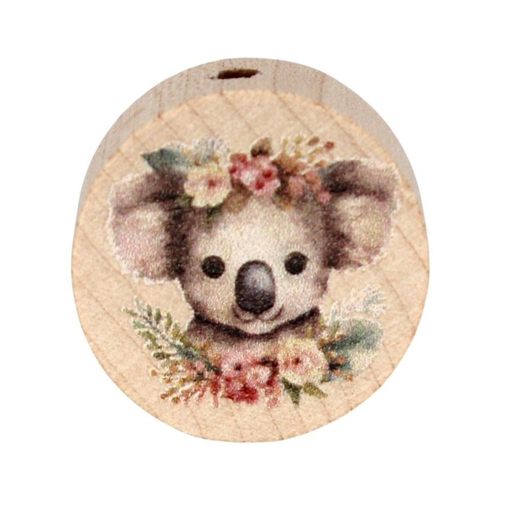 Holz Motivscheibe 20mm | Koalabär mit Blumen | Natur