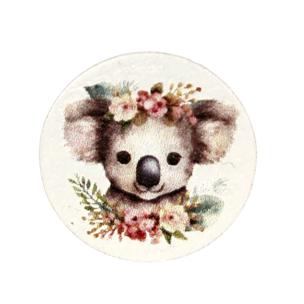 Holz Motivscheibe 20mm | Koalabär mit Blumen | Weiss