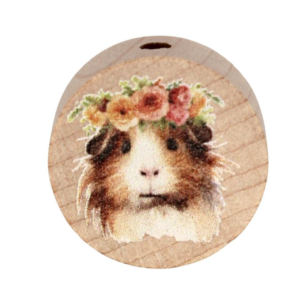 Holz Motivscheibe 20mm | Meerschweinchen mit Blumen | Natur