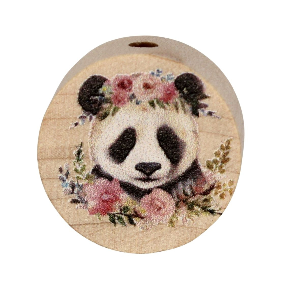 Holz Motivscheibe 20mm | Panda mit Blumenkranz | Natur