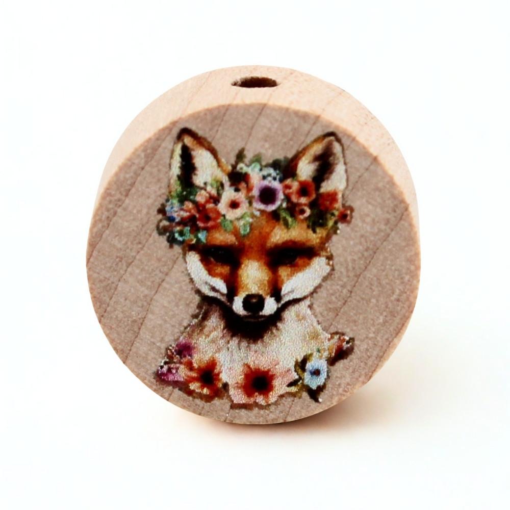 Holz Motivscheibe 20mm | Fuchs mit Blütenkranz | Natur