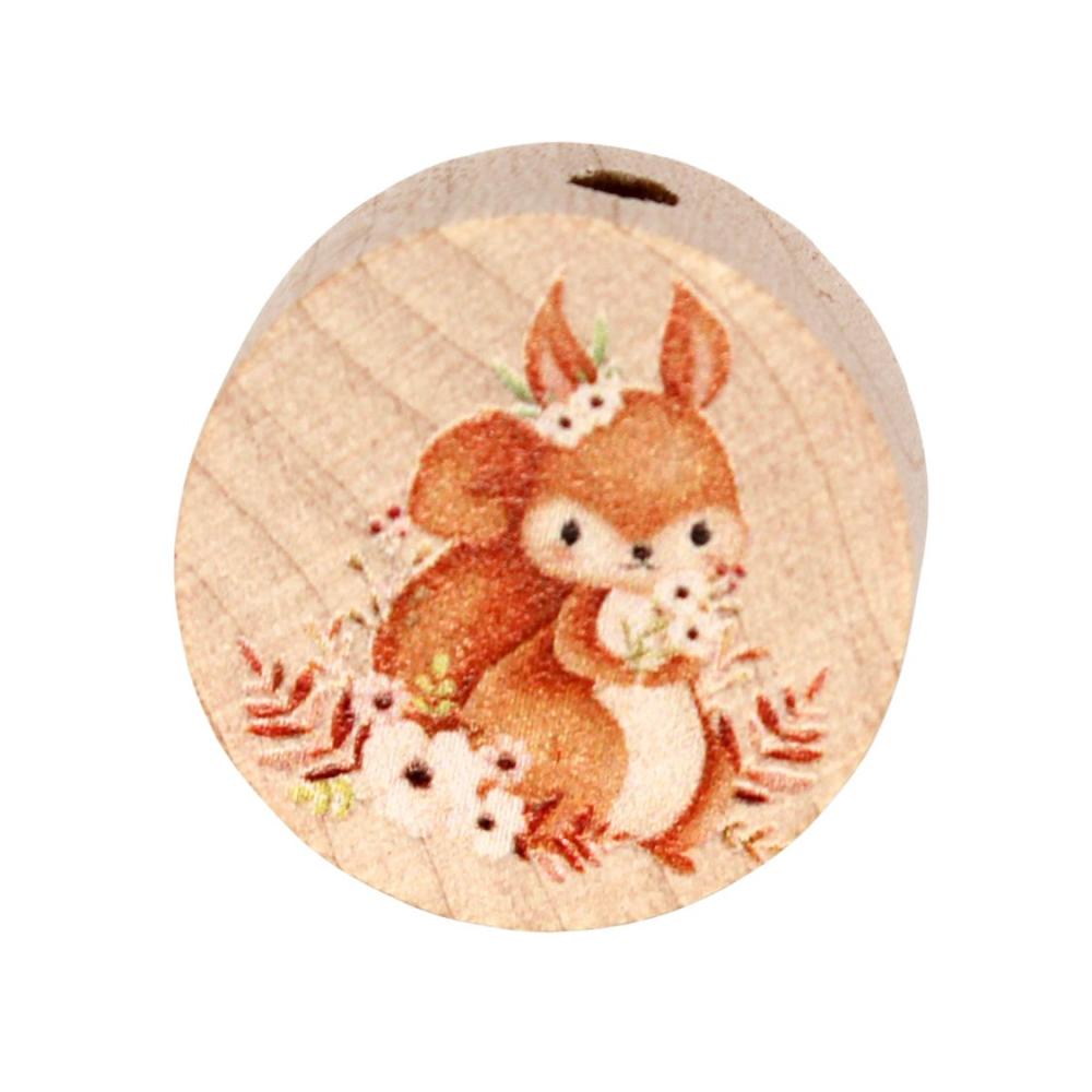 Holz Motivscheibe 20mm | Eichhörnchen mit Blumen | Natur