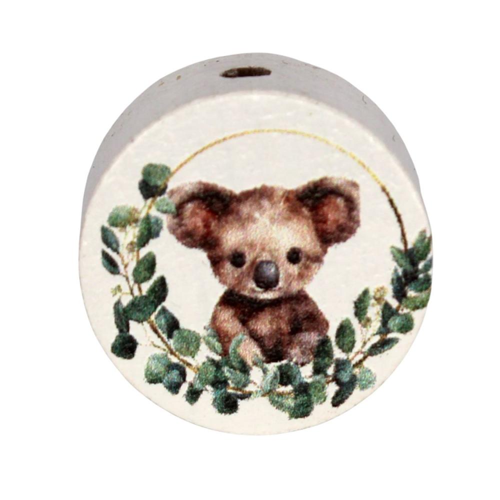 Holz Motivscheibe 20mm | Koala mit Kranz | Weiß