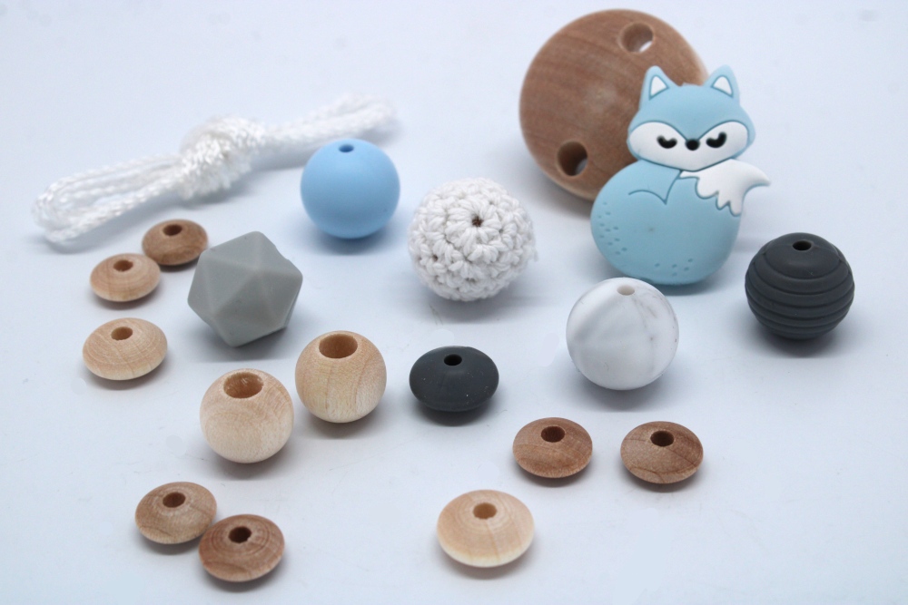 Preview: Schnullerketten-Bastelset Fuchs | Pastell Blau