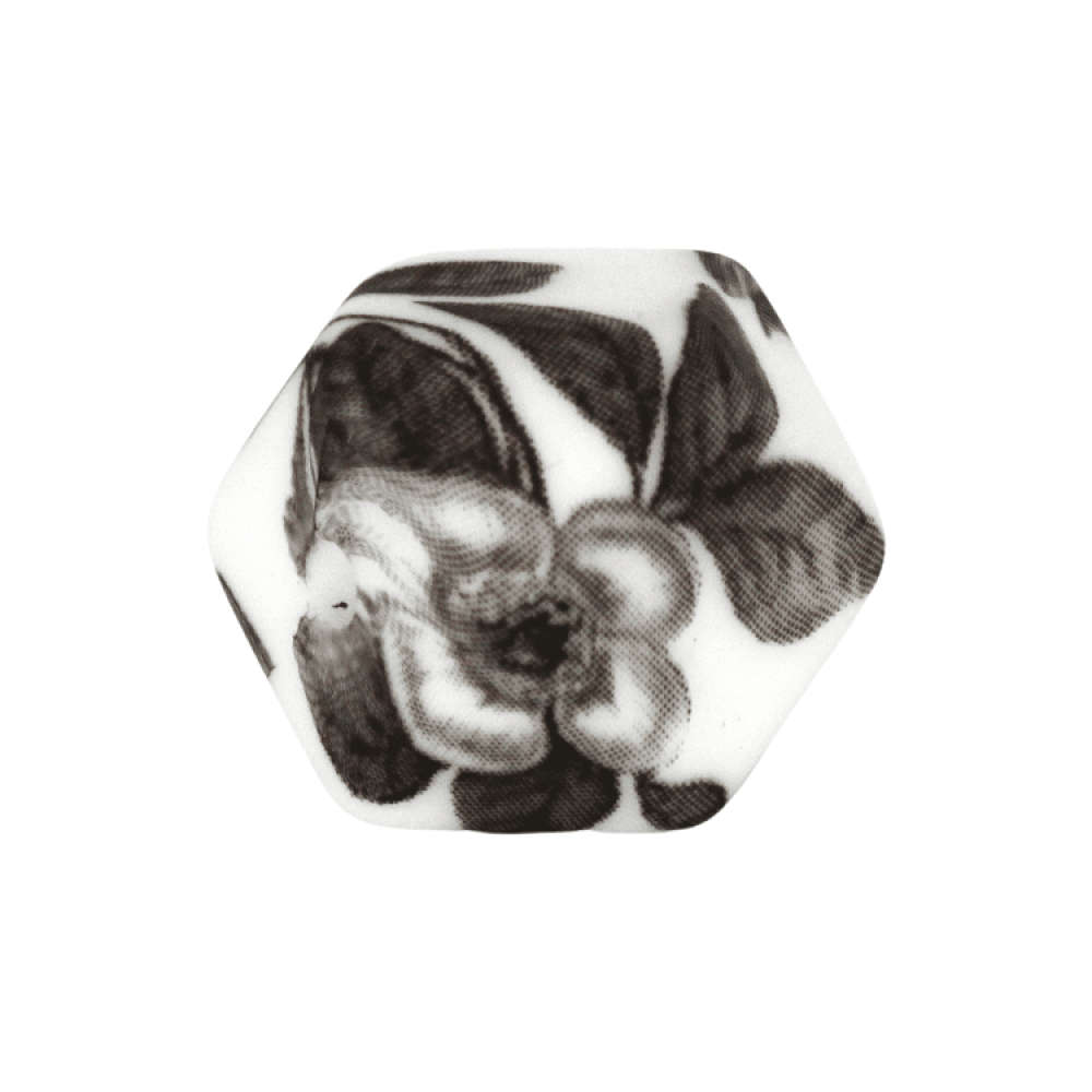 Silikon Hexagonperle 14mm | Schwarze Blüten