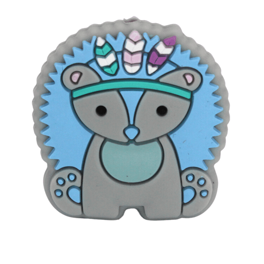 Silikon Motivperle Boho-Igel | Grau Blau