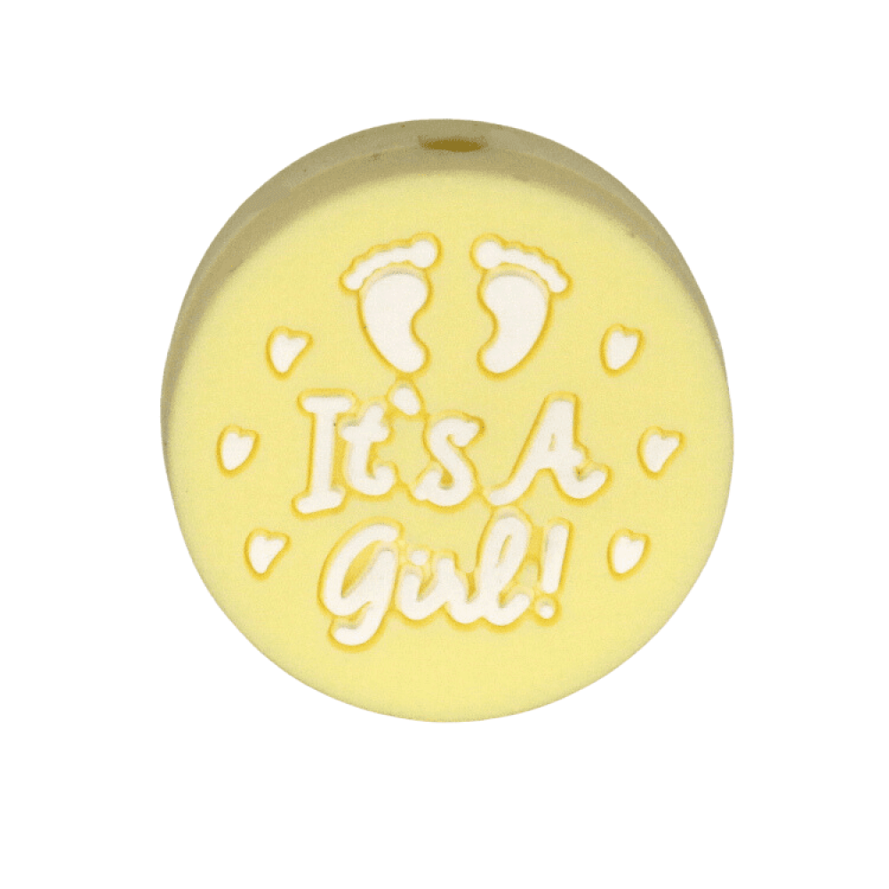 Silikon Motivperle 'It's a girl' | Pastell Gelb