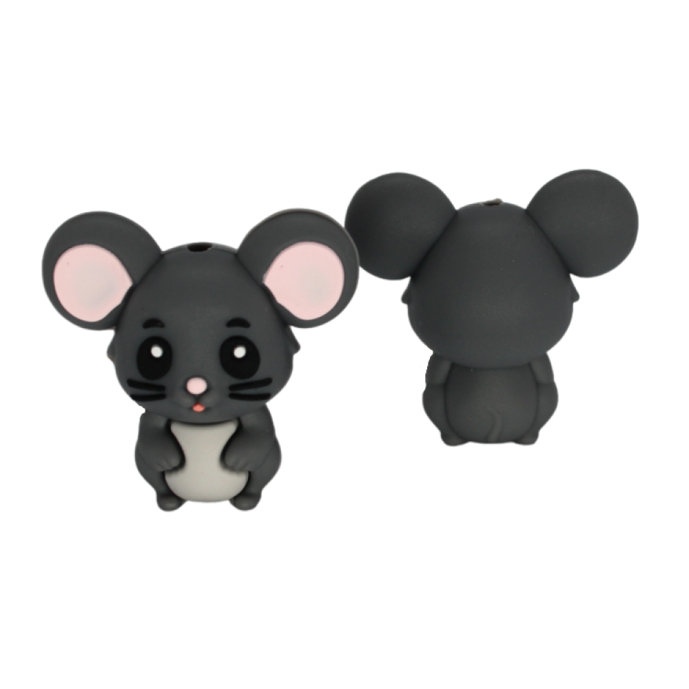 Silikon Motivperle 3D Maus | Dunkel Grau