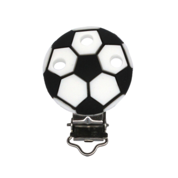Silikon Schnullerkettenclip Fußball | Weiß