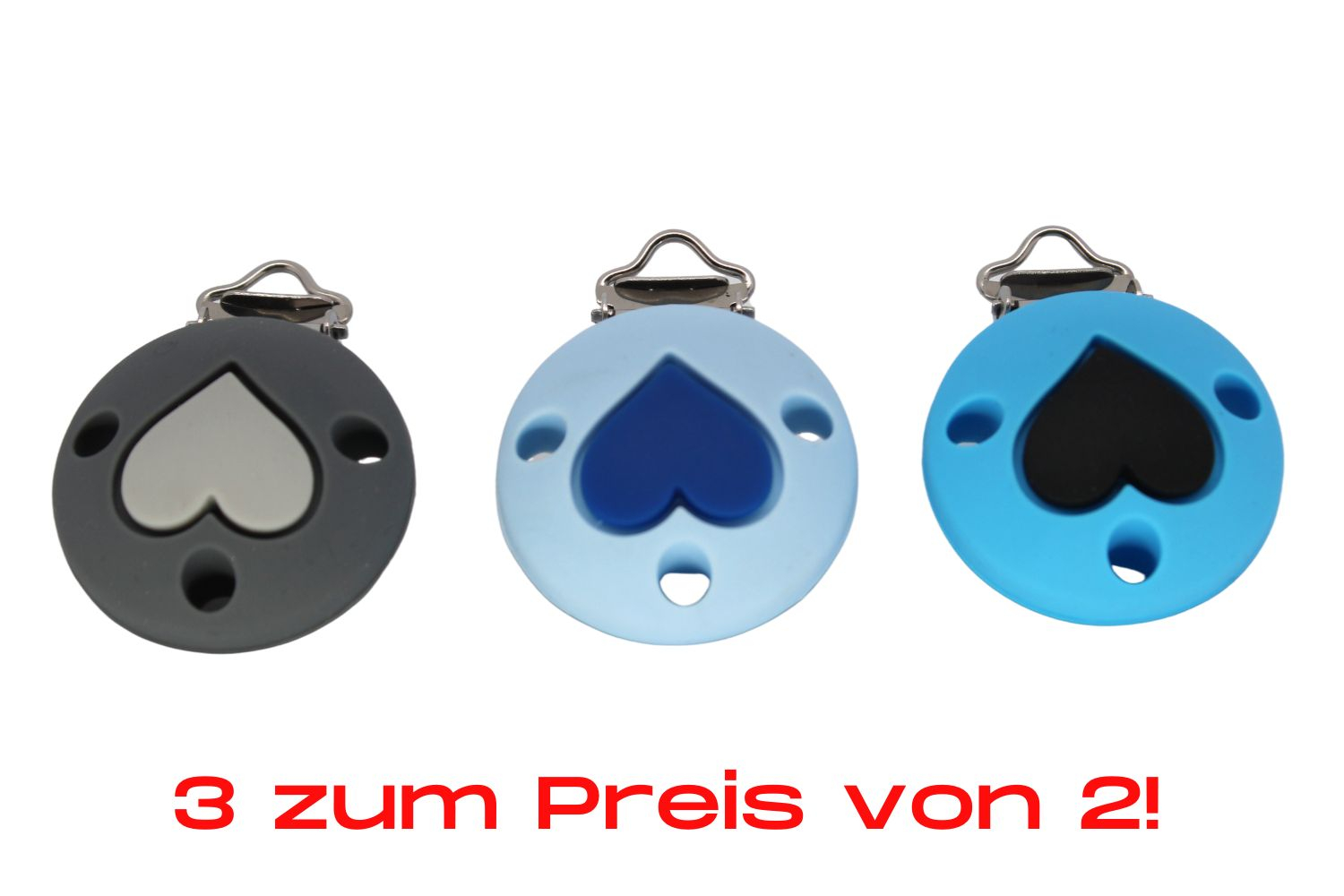 Bundle | Silikon Rundclip Herz | Dunkelgrau & Skyblau