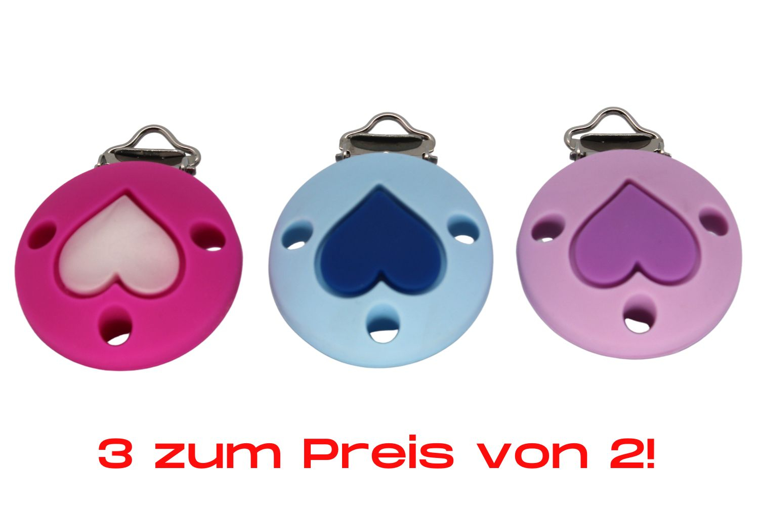 Bundle | Silikon Rundclip Herz | Magenta & Flieder