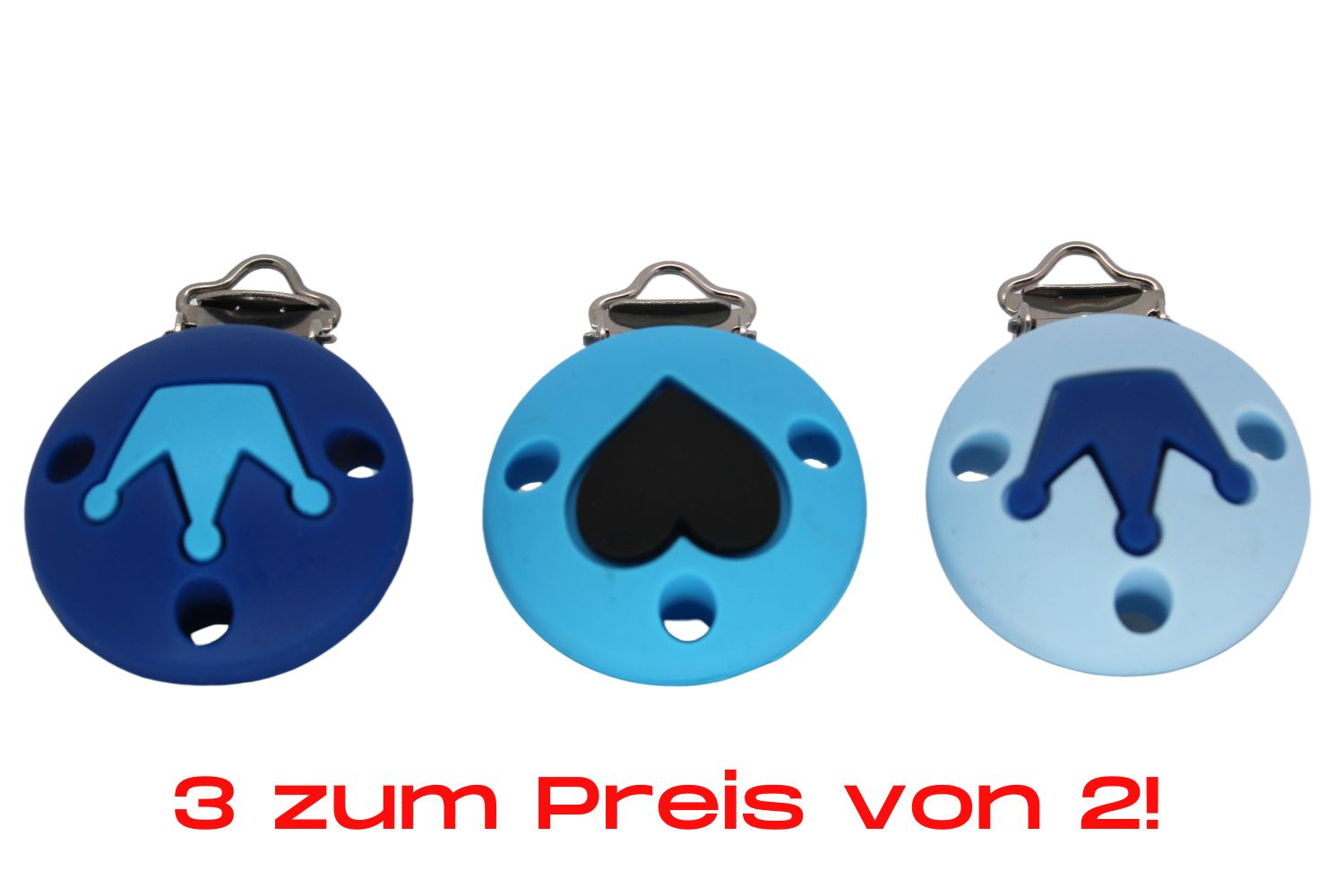 Bundle | Silikon Rundclip Herz & Krone | Dunkelblau & Pastellblau
