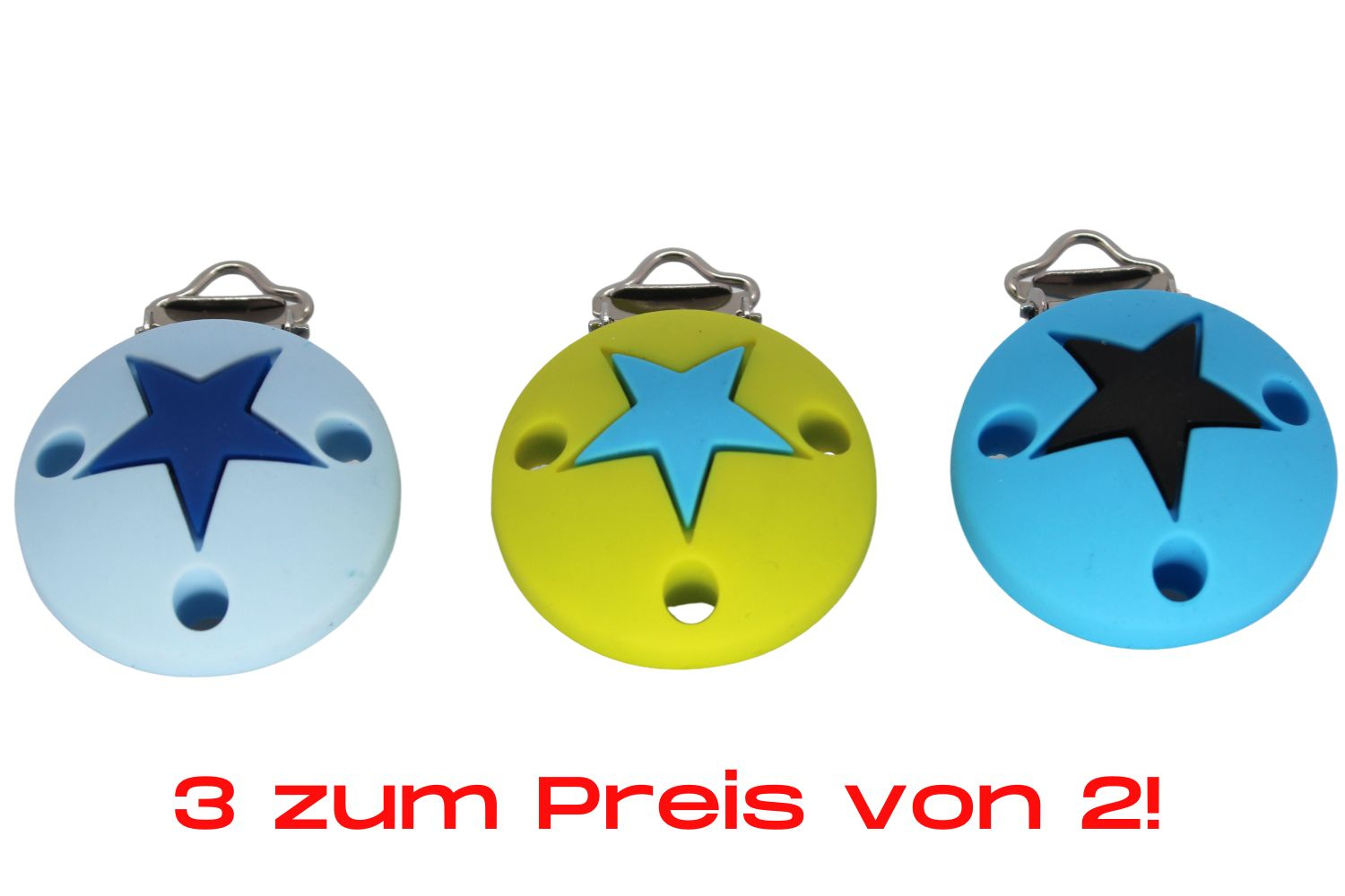 Bundle | Silikon Rundclip Stern | Grün & Skyblau