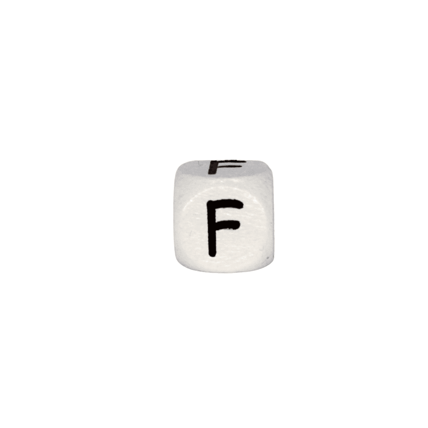Holz Buchstabenperlen 10mm Weiß mit schwarzer Prägung | F
