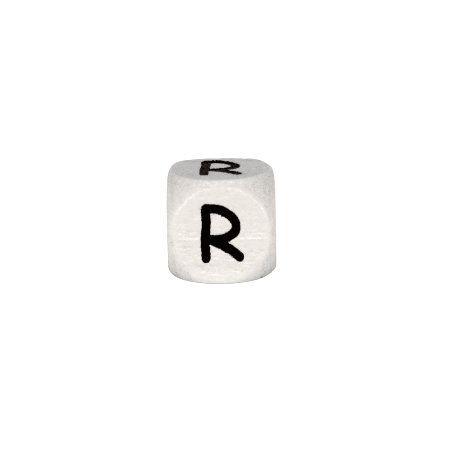 Holz Buchstabenperlen 10mm Weiß mit schwarzer Prägung | R