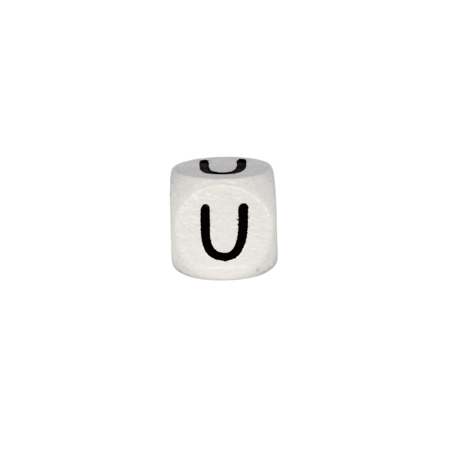 Holz Buchstabenperlen 10mm Weiß mit schwarzer Prägung | U