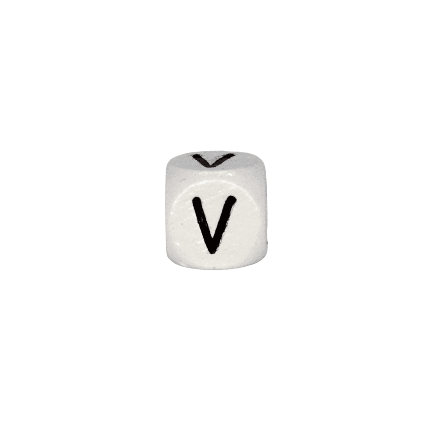 Holz Buchstabenperlen 10mm Weiß mit schwarzer Prägung | V