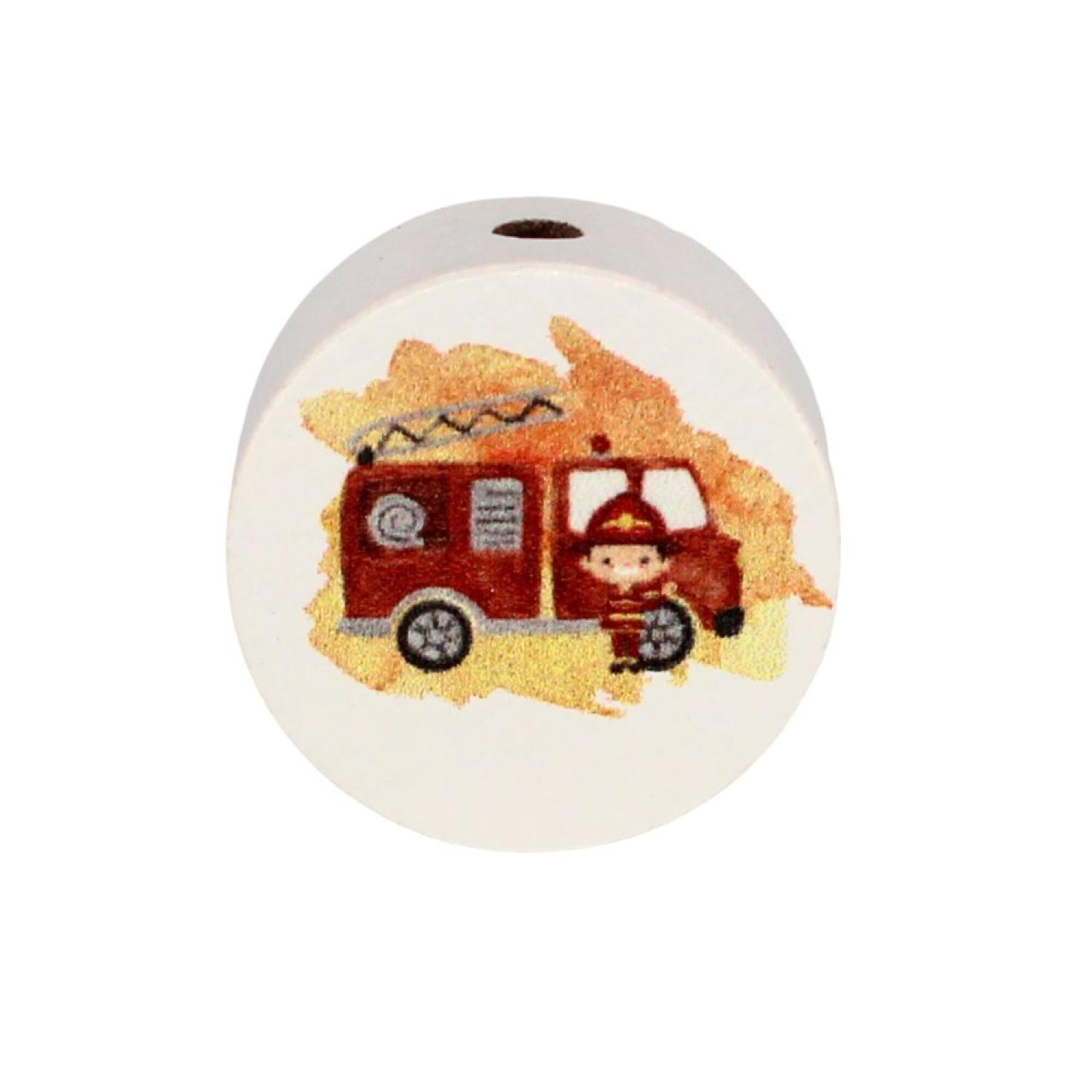 Holz Motivscheibe 20mm | Feuerwehrauto "Gelb-Orange" | Weiß