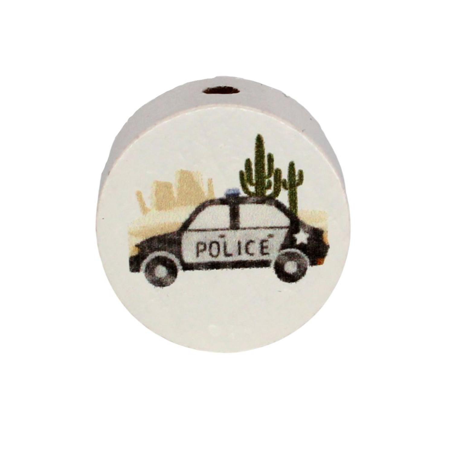 Holz Motivscheibe 20mm | Polizeiauto "Wüste" | Weiß