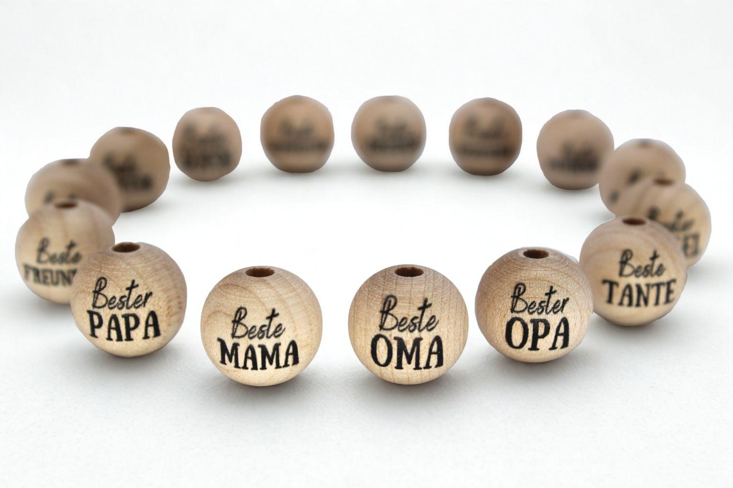 Holzperle 15mm "Beste..." Serie