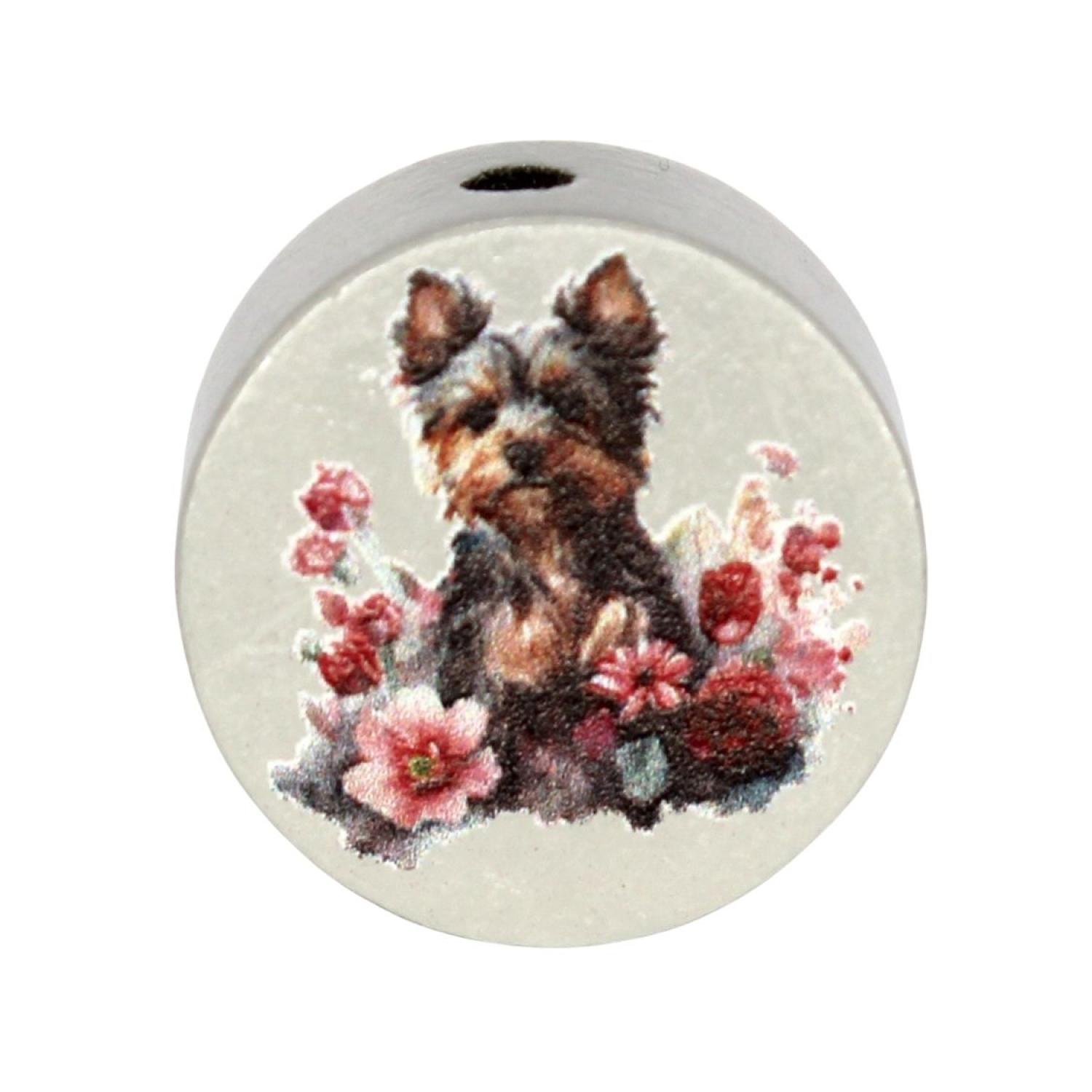 Holz Motivscheibe 20mm | Yorkshire Terrier | Hell Grau