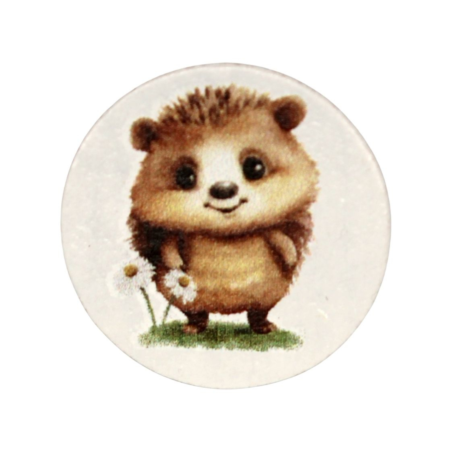 Holz Motivscheibe 20mm | Igel mit Blümchen | Weiß