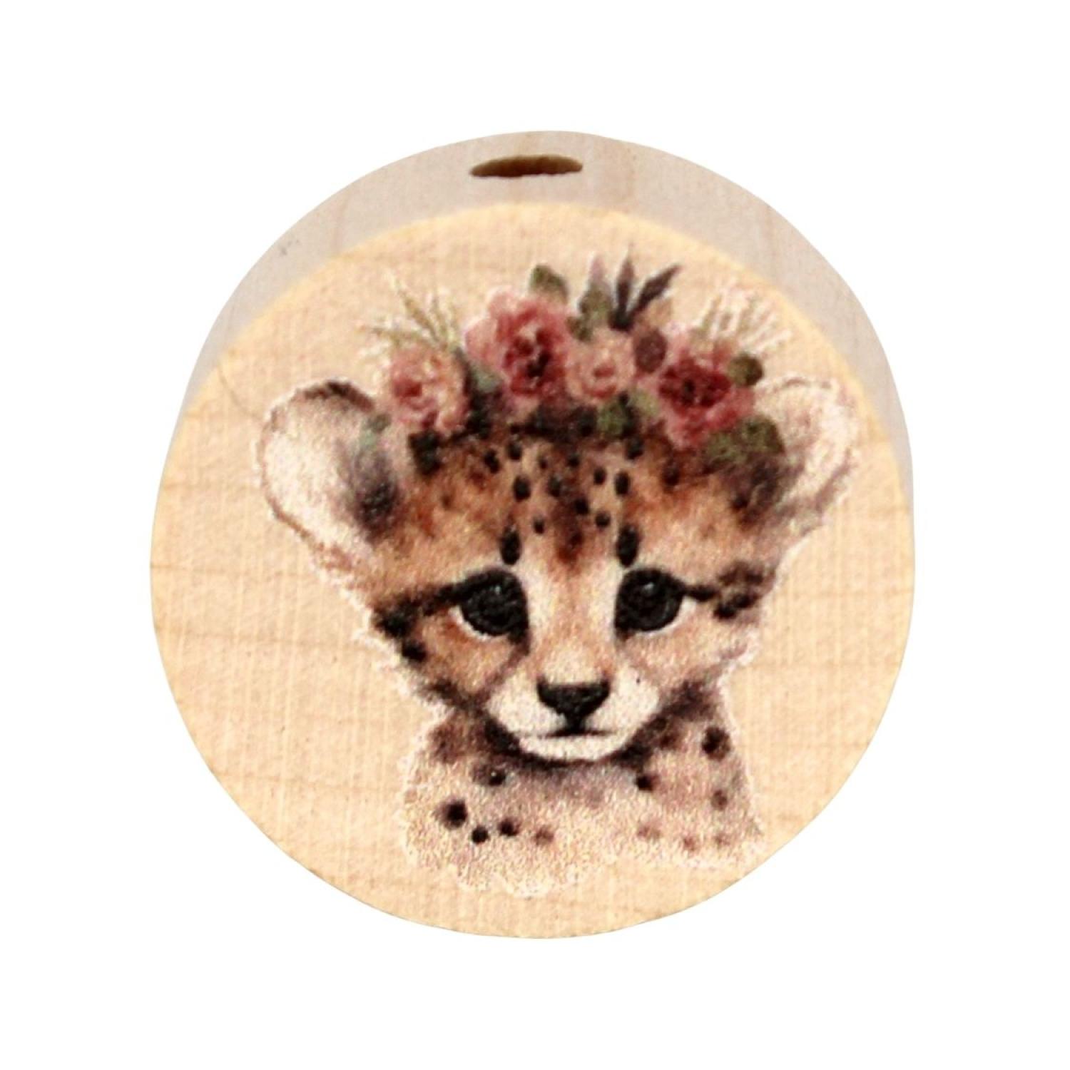 Holz Motivscheibe 20mm Kleiner Leopard mit Blüten | Natur