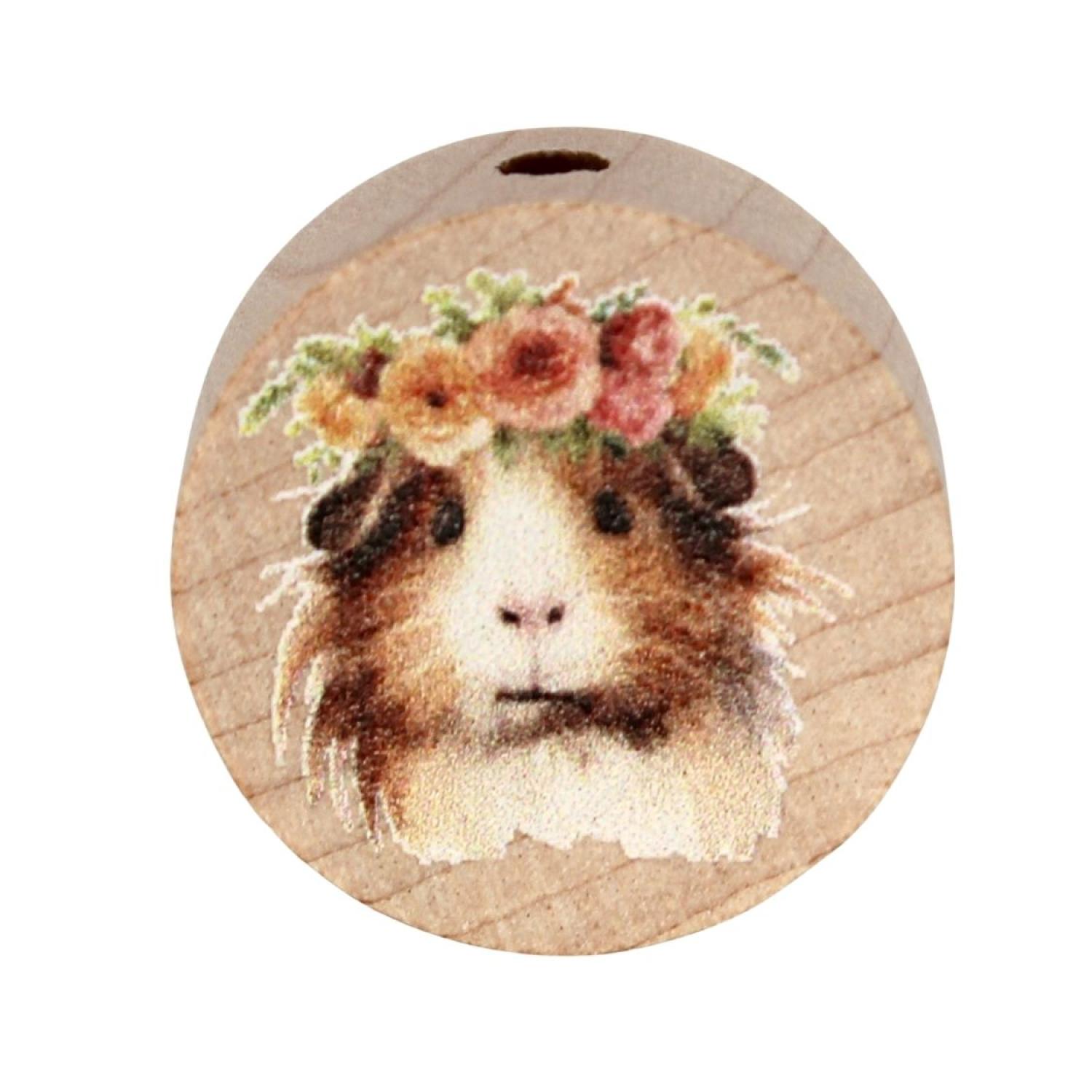 Holz Motivscheibe 20mm | Meerschweinchen mit Blumen | Natur