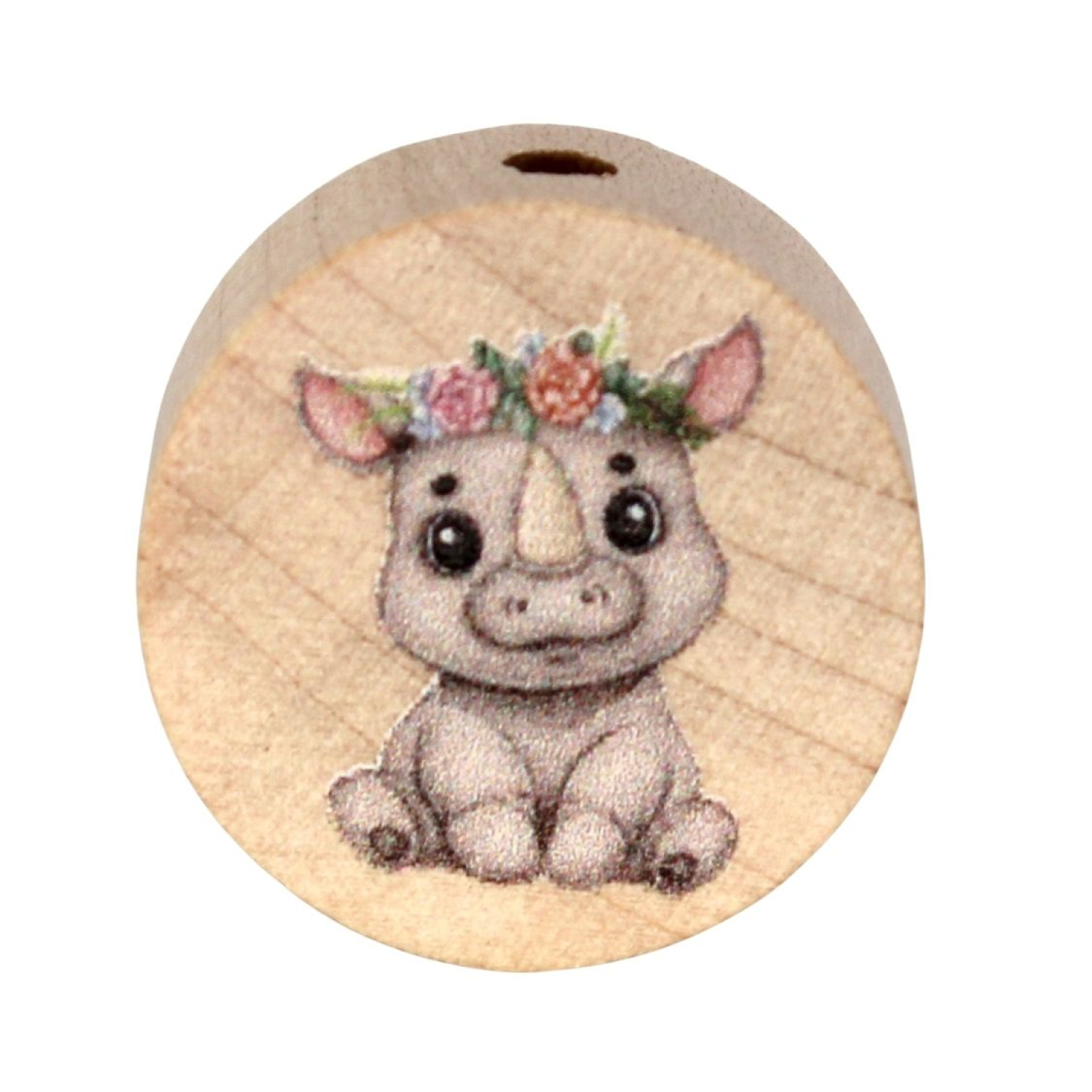 Holz Motivscheibe 20mm | Rhino mit Kranz | Natur