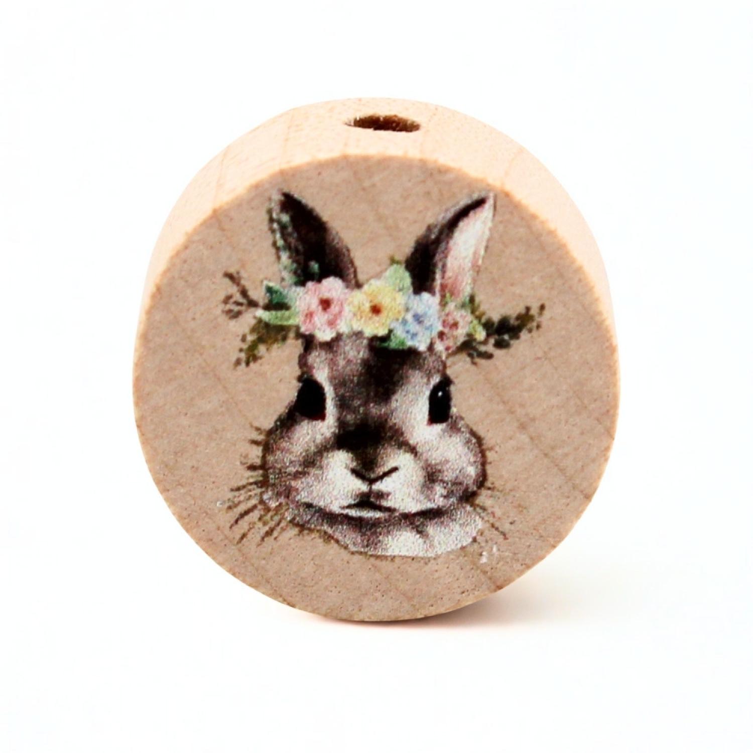 Holz Motivscheibe 20mm | Hase mit Blumenkranz | Natur