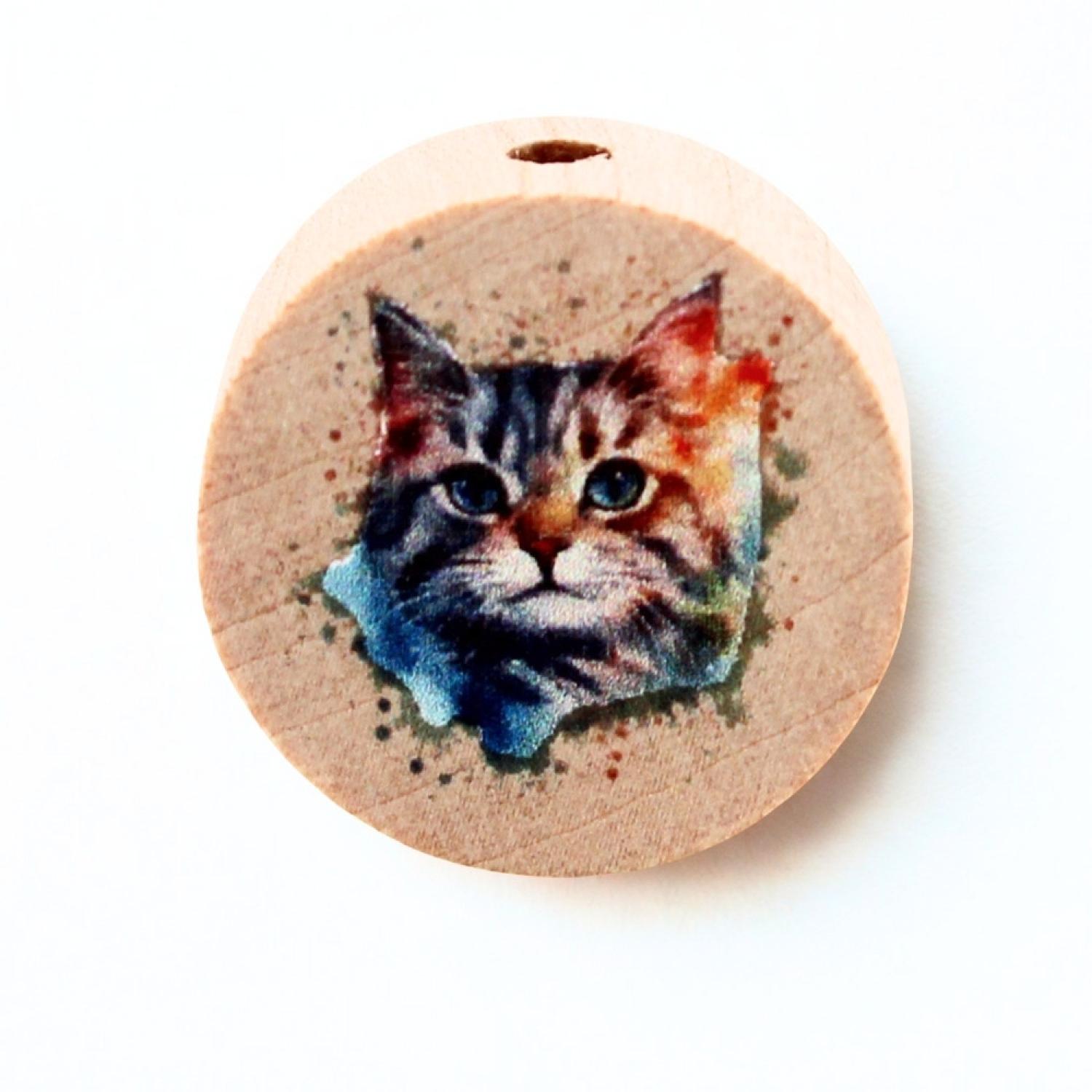 Holz Motivscheibe 20mm | Bunte Katze | Natur