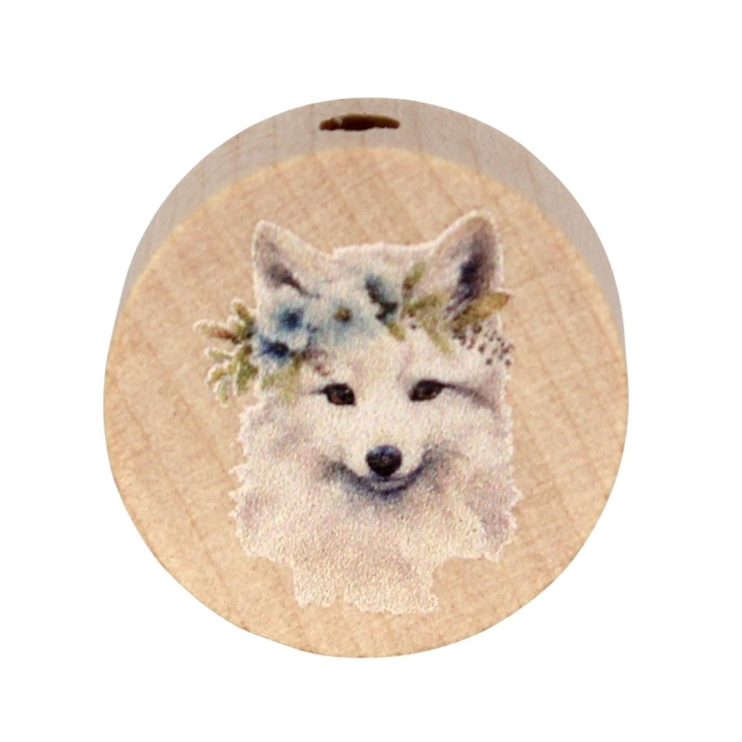 Holz Motivscheibe 20mm | Wolf mit blauen Blüten | Natur