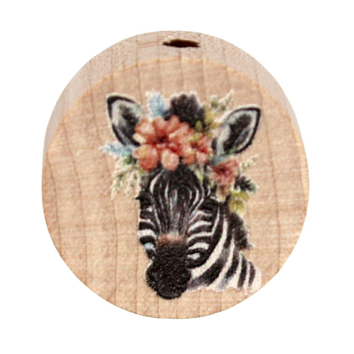Holz Motivscheibe 20mm | Zebra mit Blüten | Natur