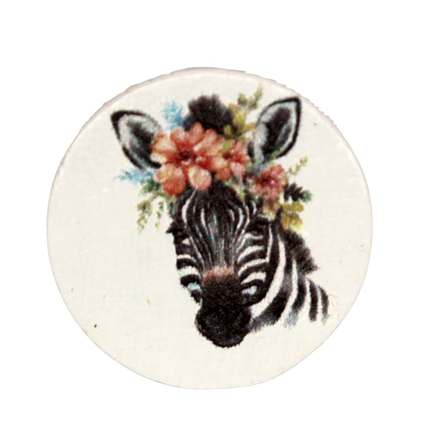 Holz Motivscheibe 20mm | Zebra mit Blüten | Weiß
