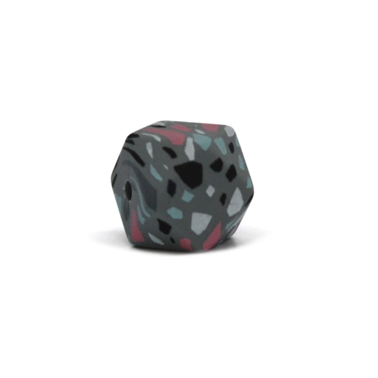 Silikon Hexagonperle | 14mm | Terrazzo - Grau