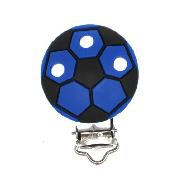 Silikon Schnullerkettenclip Fußball | Dunkel Blau